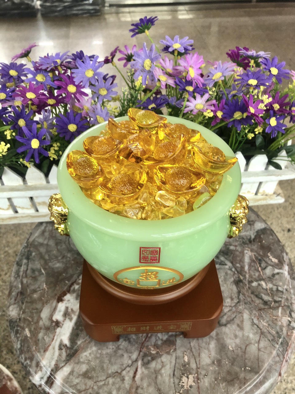 Hủ vàng, Bát Tụ Bảo, Bát tụ tài phong thủy đá ngọc cẩm thạch xanh chiêu tài lộc cho ngôi nhà của bạn - Cao 18cm