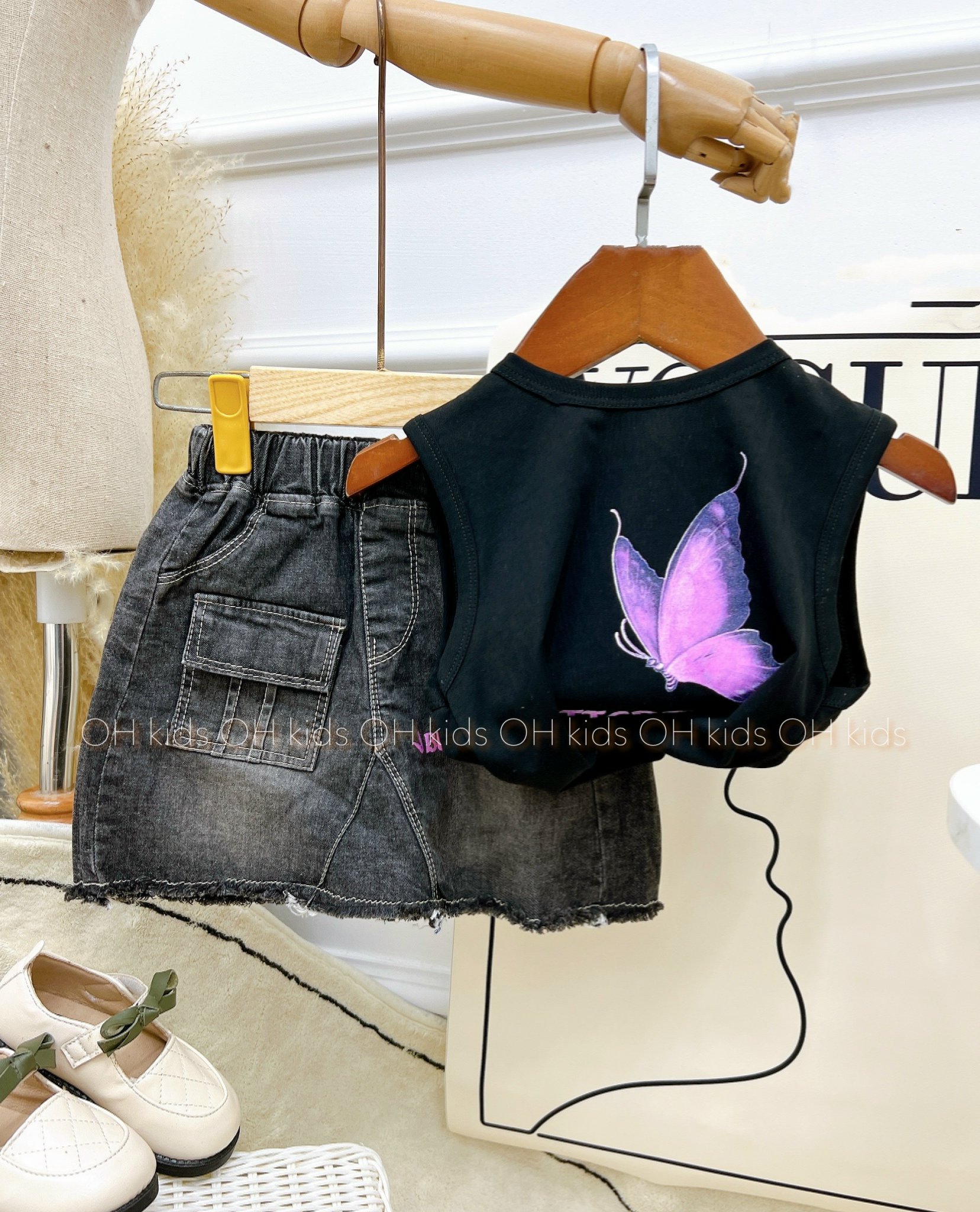 set jean bướm dễ thương cho bé gái