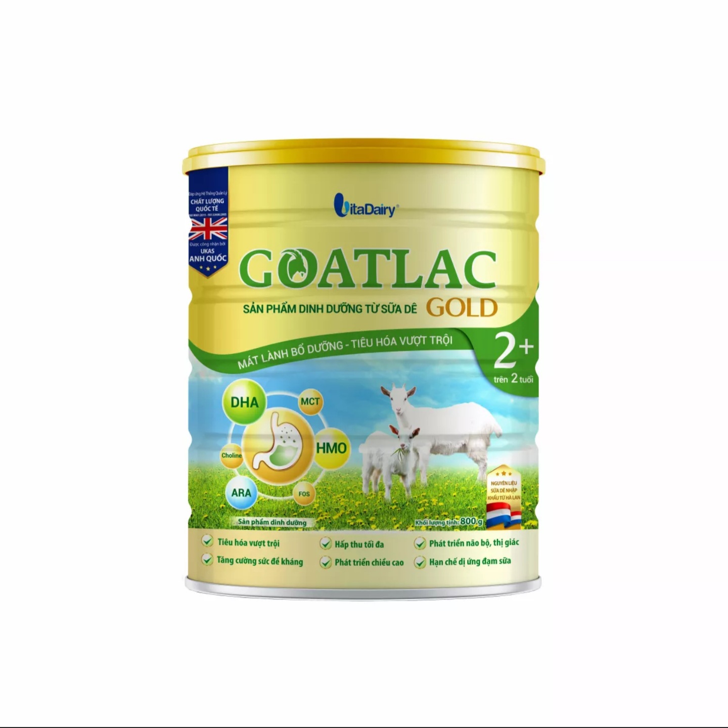 (HSD T8-2025) (Có Tích Xu) Sữa Dê Vitadairy Goatlac Gold 2+ 800g.