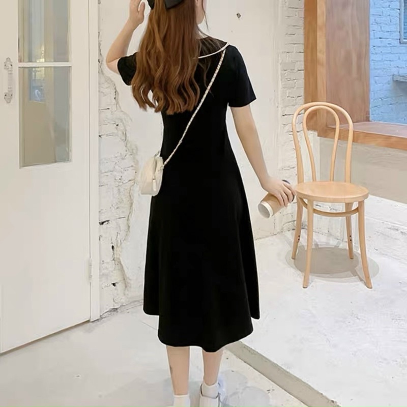ĐẦM TAY NGẮN, CỔ VIỀN TRẮNG, NÚT XÉO  ( có ảnh thật) MS139
