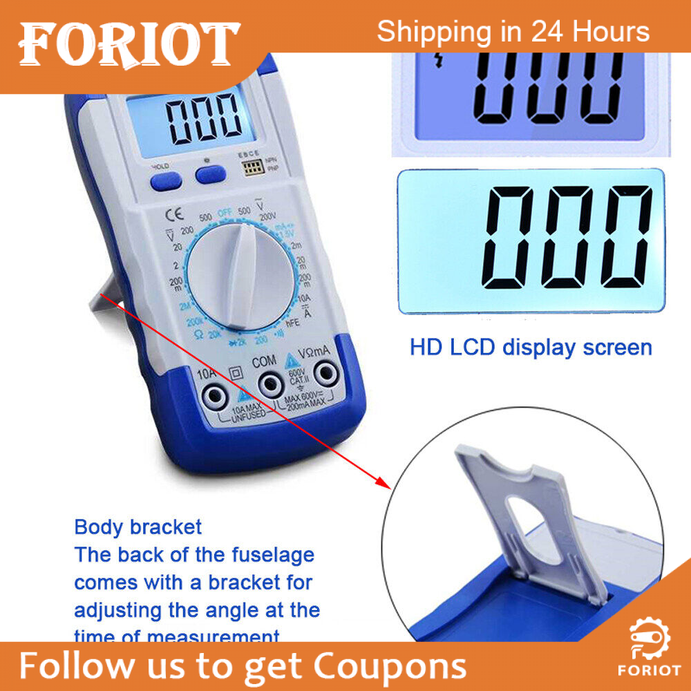 Foriot LCD Digital Multimeter A830L AC DC Voltage Diode Freguency Multitester Current Tester Luminous Display with Buzzer Function