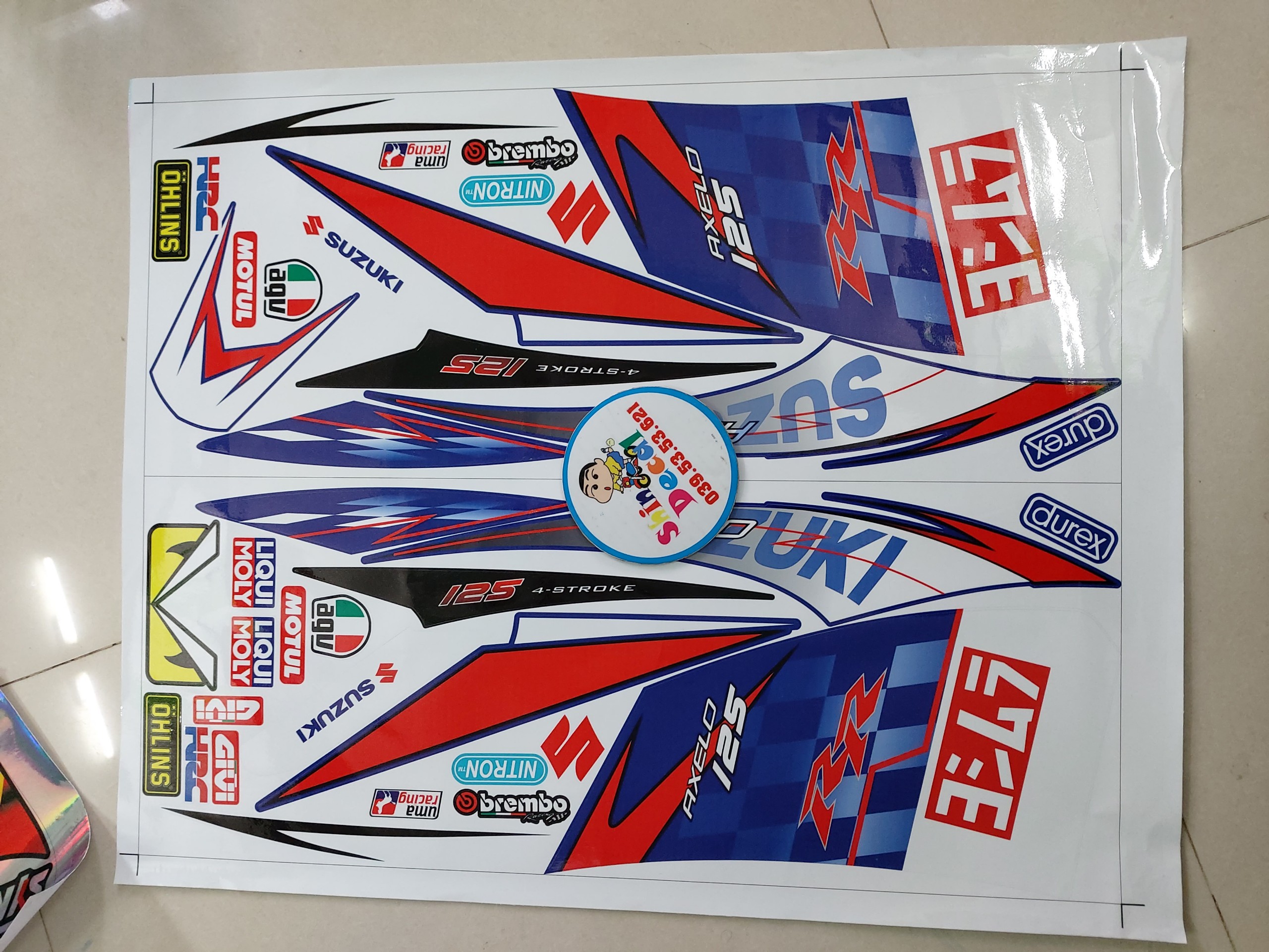 Tem rời axelo RR suzuki yoshimura trắng xanh