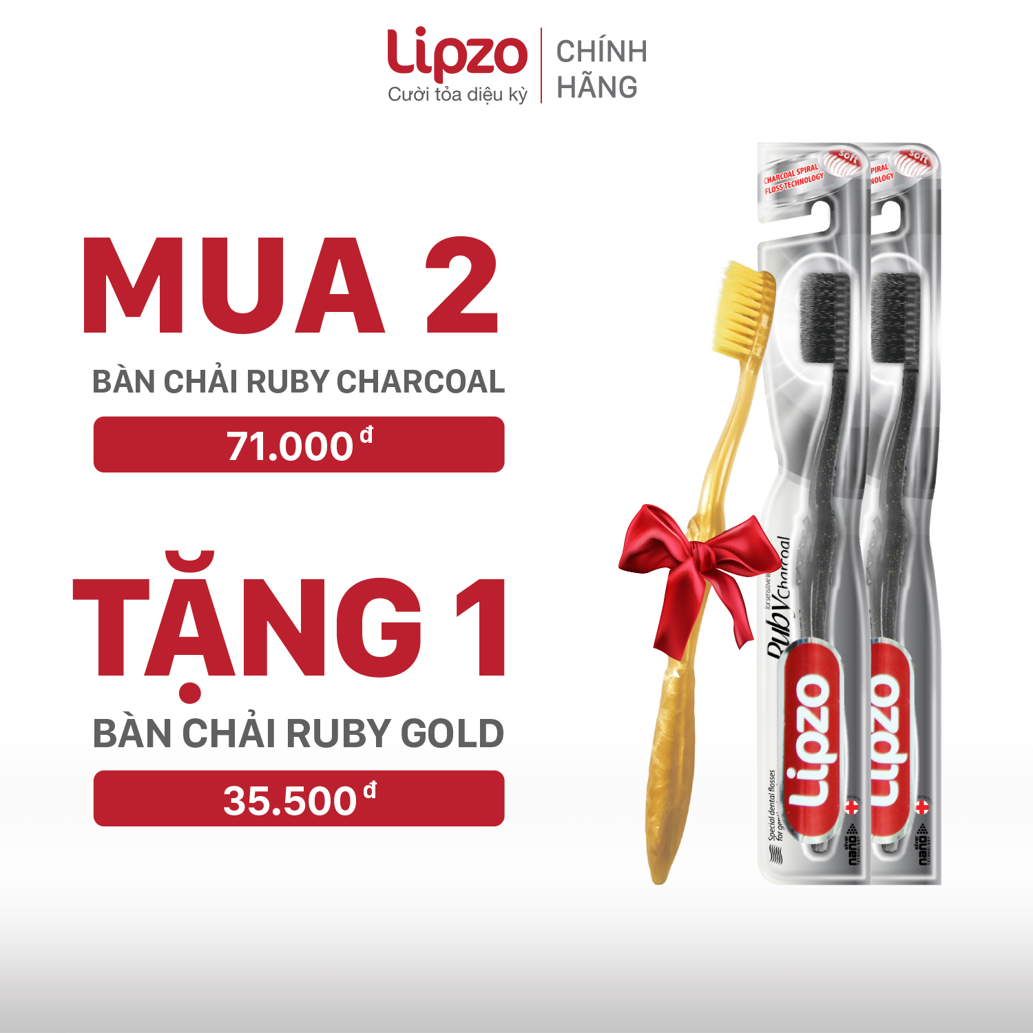 [2 TẶNG 1] Mua 02 bàn chải Lipzo Ruby Charcoal Tặng 01 bàn chải Lipzo Ruby Gold