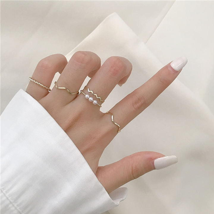 Bộ 5 chiếc nhẫn ngọc trai phong cách hàn 5nhanngoctrai03