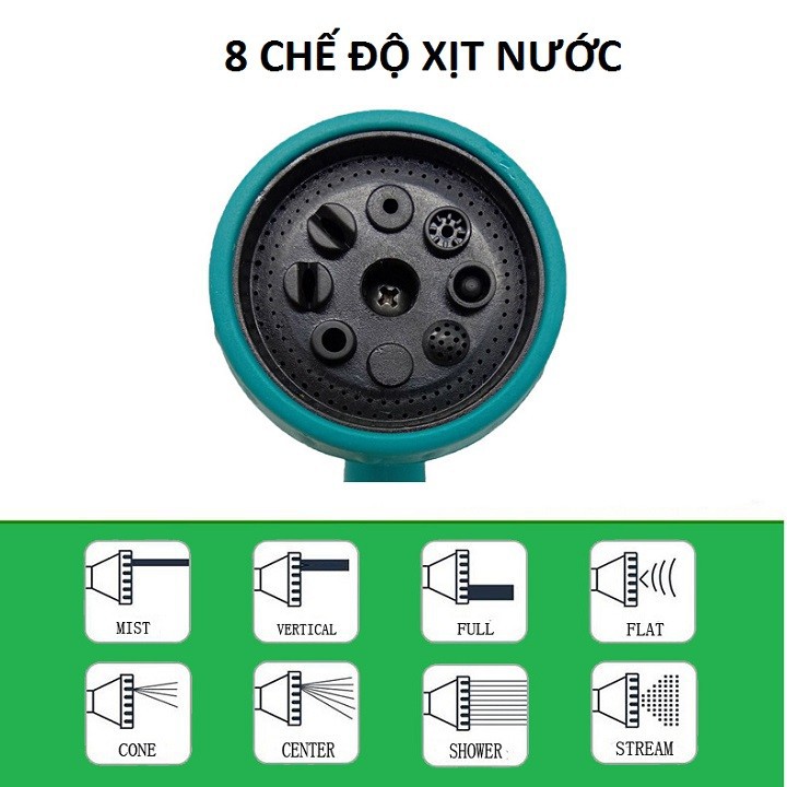 CÂY XỊT PHUN NƯỚC. ĐẦU CÓ 8 CHẾ ĐỘ PHUN VÀ KHÓA GẠT CHỈNH NƯỚC TIỆN ÍCH. TH 437