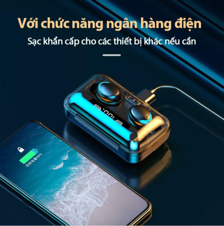 Tai nghe bluetooth không dây BTH F9 5 TWS , tai nghe bluetooth 5.0 F9 pro max chống nước chống bụi, âm thanh vòm 9D chống ồn, mic HD nghe gọi rõ nét, tai nghe pin trâu dùng cho mọi điện thoại