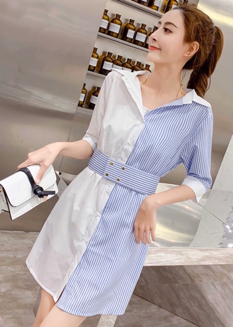 Đầm sọc phối trắng v3
