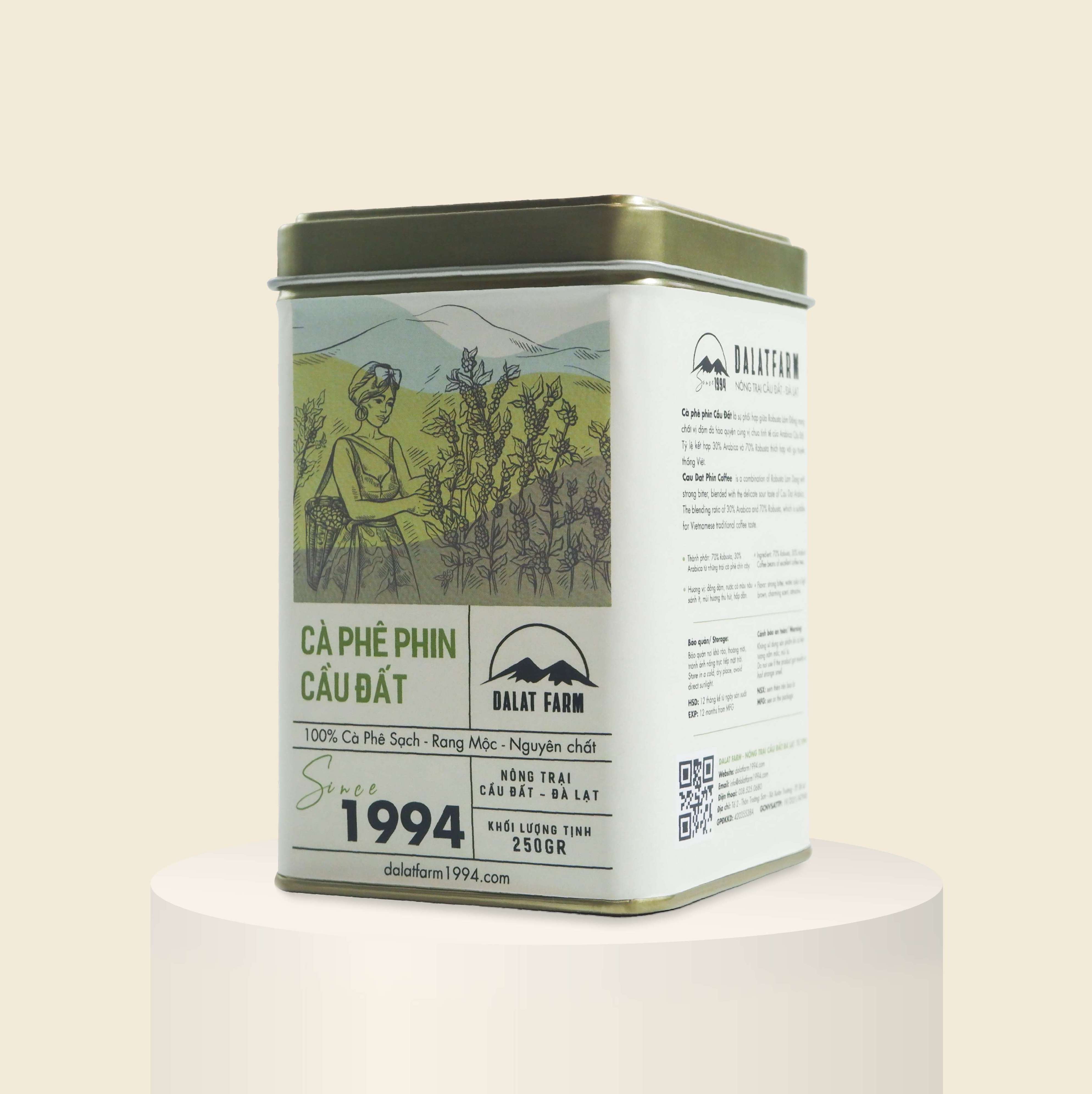Cà Phê Phin DalatFarm - Hộp 250Gr (Dạng Bột)