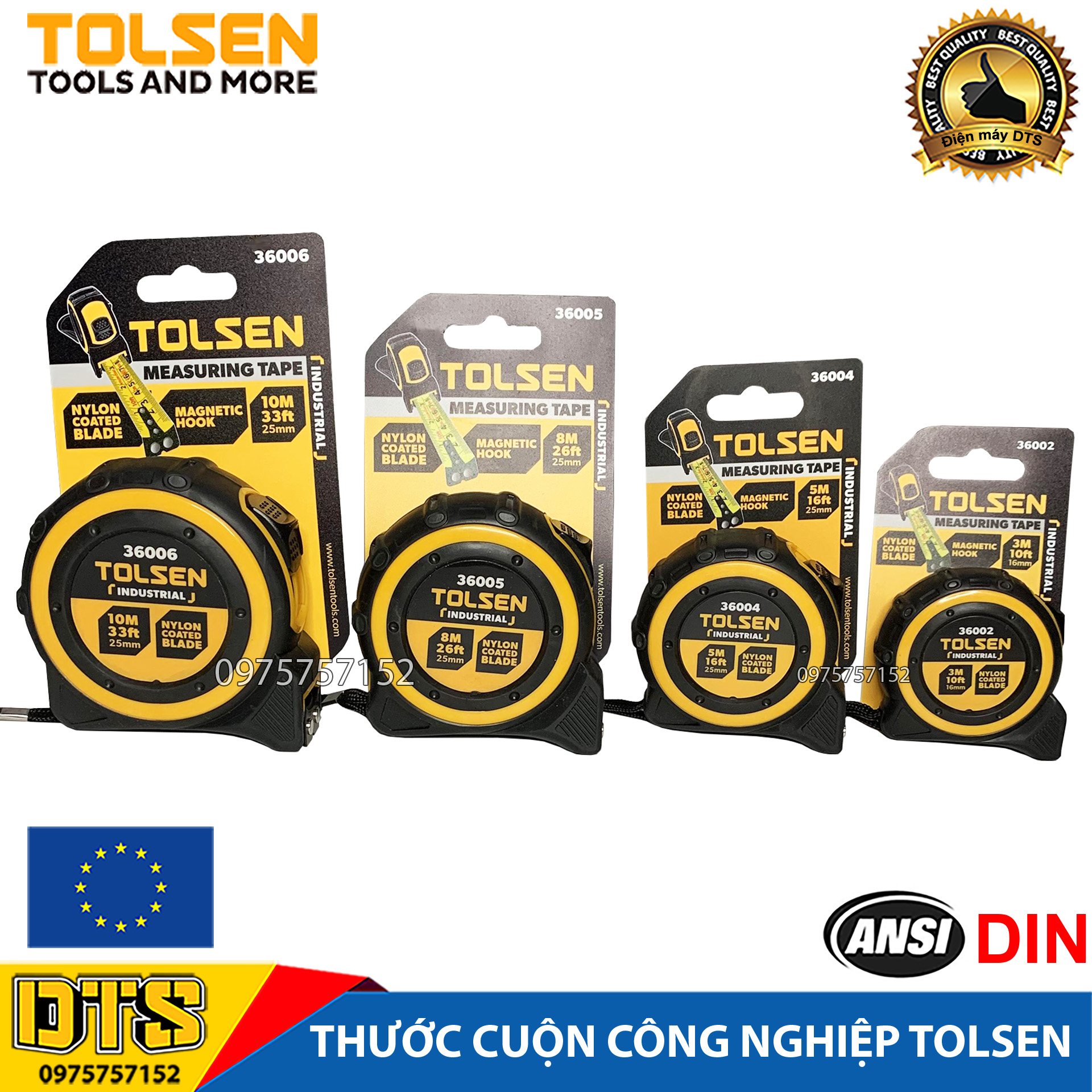 Thước rút, thước cuộn thép công nghiệp TOLSEN tích hợp nam châm cực mạnh, vỏ bọc cao su cao cấp chống sốc, chống va đập, độ chính xác cao MID lớp 2, nhiều kích thước 3m, 5m, 8m, 10m - Tiêu chuẩn châu Âu, thước cuộn công trình