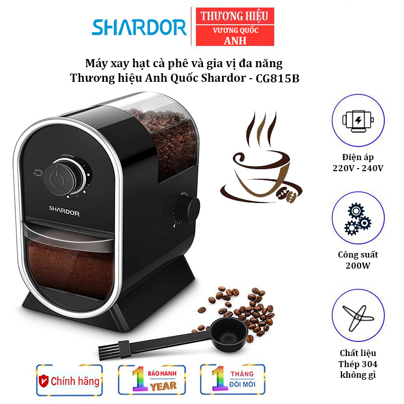 Máy xay hạt cà phê cao cấp nhãn hiệu Shardor Anh Quốc CG815B, công suất 100W - Hàng chính hãng, bảo hành 12 tháng