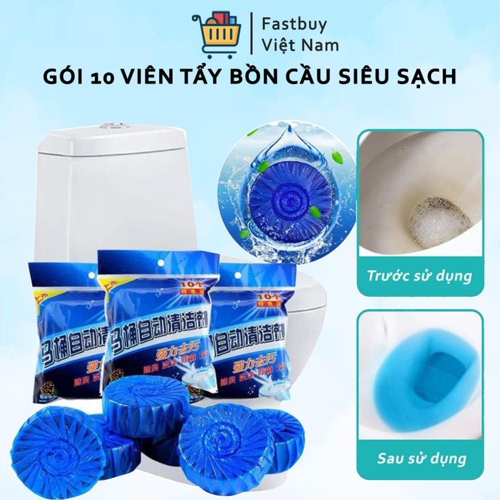 Combo 10 Viên Tẩy Bồn Cầu Siêu Sạch - Tự Động Tẩy Sạch, Các Vết Bẩn Bám Vào Thành Toilet