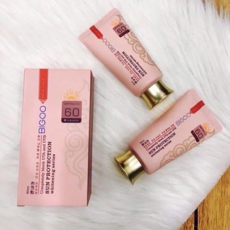 Kem nền chống nắng BIGOO Sun Protection SPF60 80ml, kem chống nắng bảo vệ da 24h - H.E.E COSMETIC