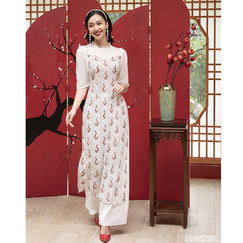 Áo dài cổ bèo phối vải tay và ngực emspo smm2585
