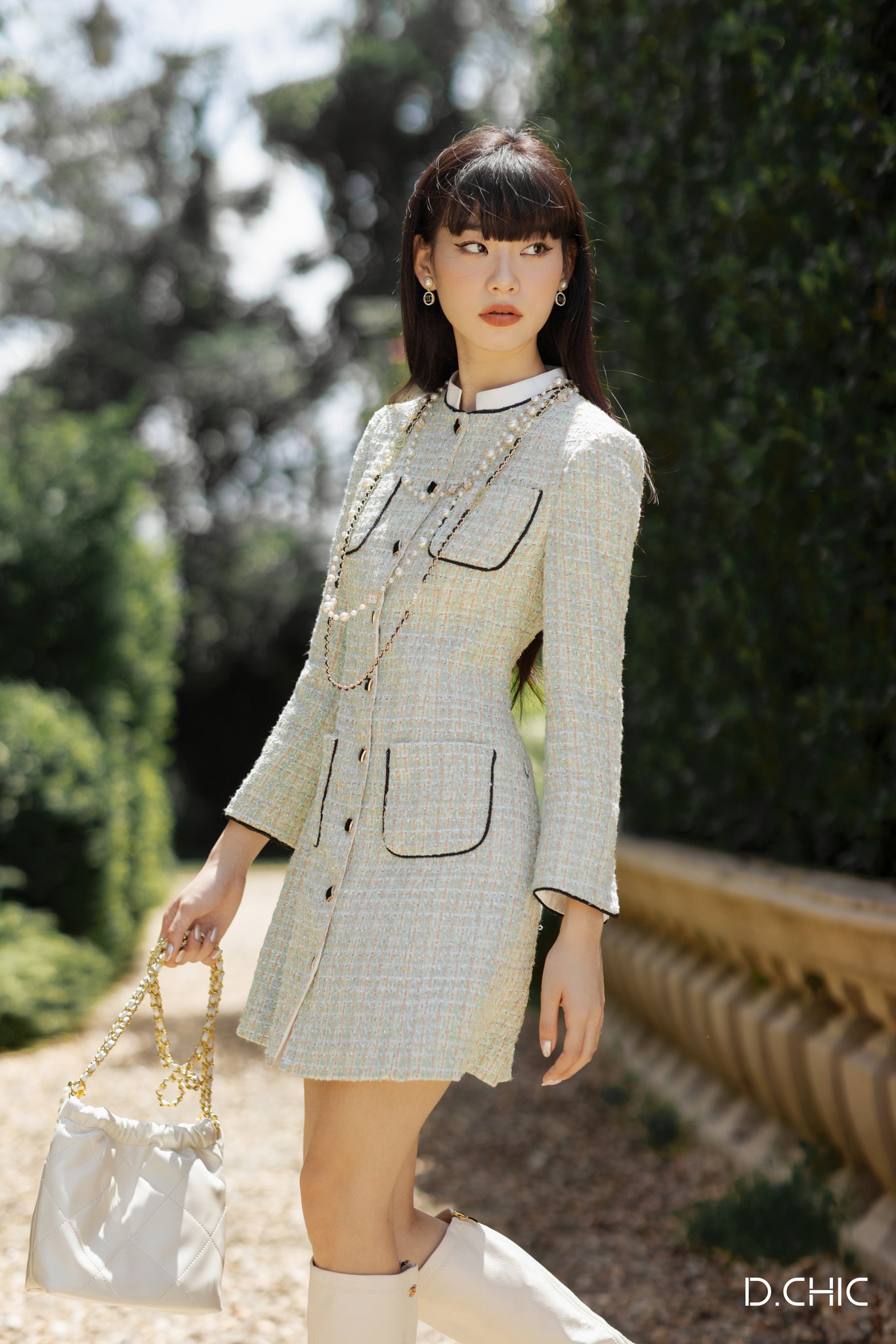 D.CHIC Váy tweed ôm phối cổ 1 hàng cúc MS: 2813334