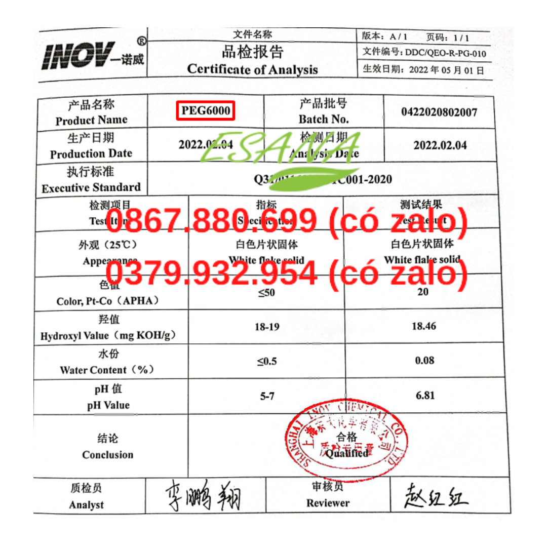 PEG 6000 (gói 500 g) Polyethylene glycol 6000 PEG-6000