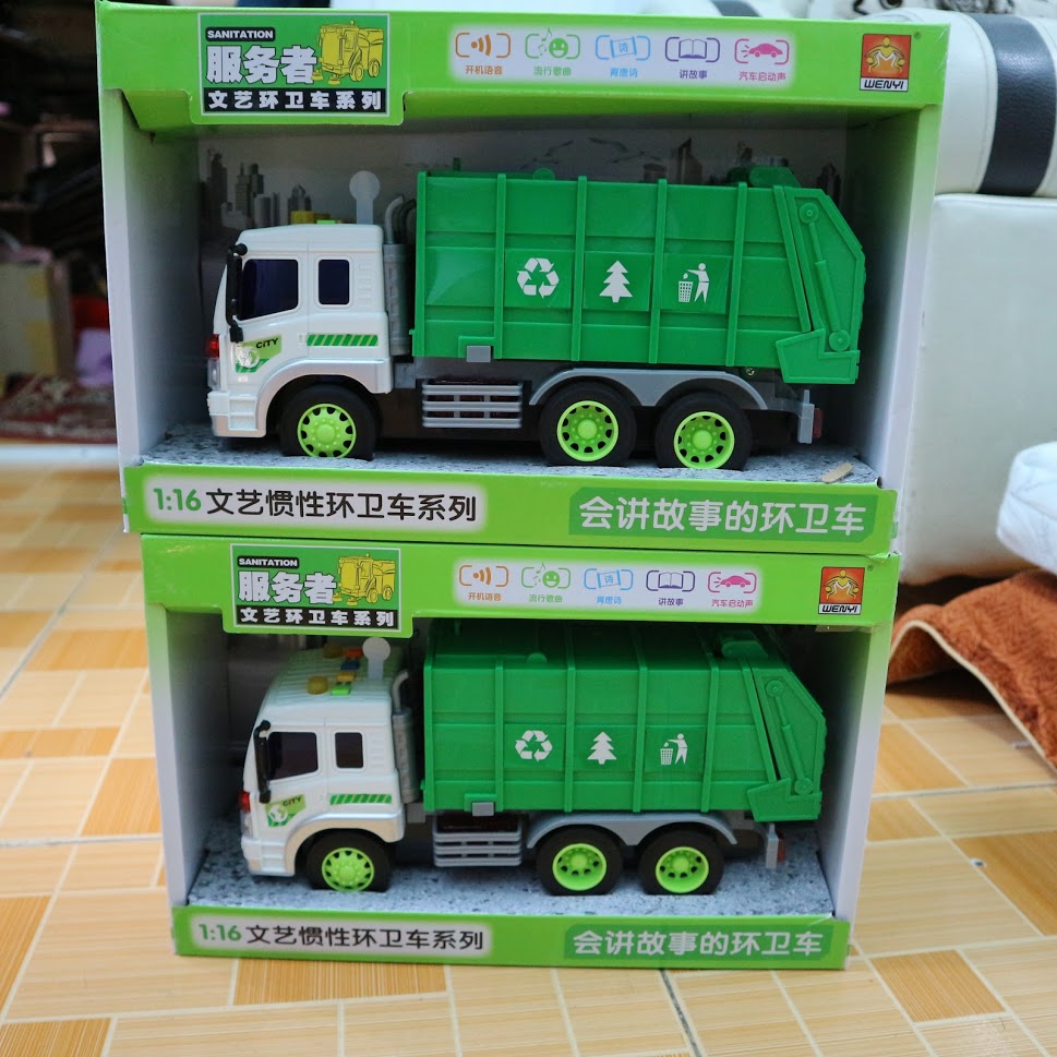 Đồ chơi trẻ em Xe chở rác mô hình tỉ lệ 1:16 có nhạc và đèn 6 bánh xe