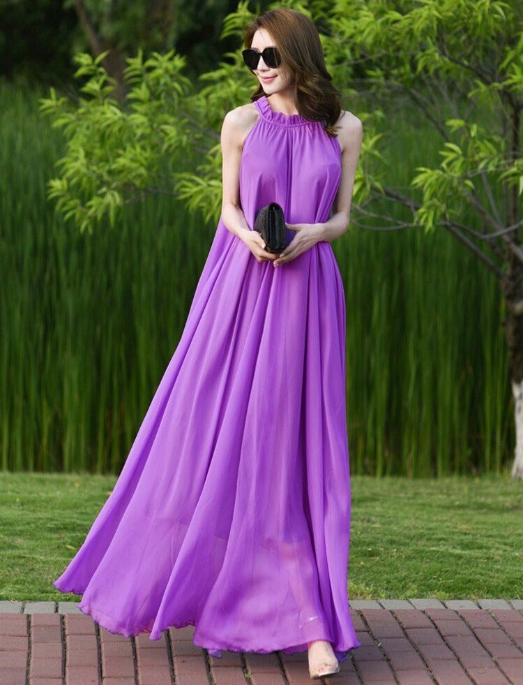 [Hcm]Maxi Dress with Birds Necklace with Tie Strap