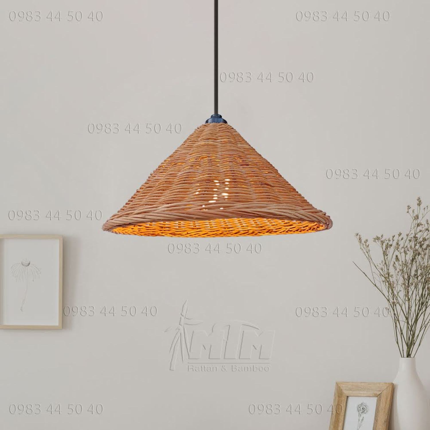 Đèn mây nón đan kín - Lồng đèn, Chụp đèn treo trang trí.