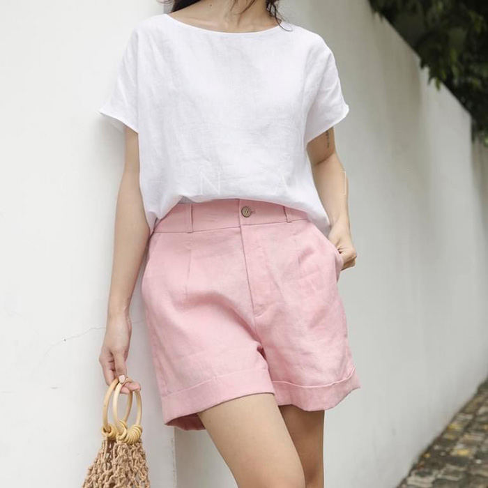 Quần short nữ Linen bột premium gấu lơ vê