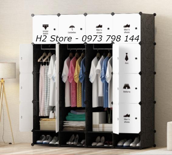 TỦ NHỰA LẮP GHÉP ĐA NĂNG GIÁ RẺ 16 Ô VÀ 4 Ô CỬA QUẦN ÁO VÁCH ĐEN DỄ THƯƠNG ĐỂ ĐỒ CHO TRẺ sâu 47cm