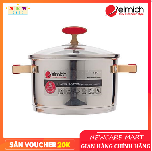 Nồi inox 304 elmich red velvet 22cm el5269 - bảo hành 5 năm