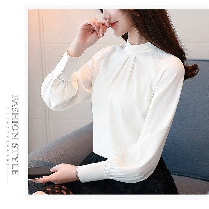 ÁO KIỂU NỮ TAY DÀI CỔ XẾP LY- AP006