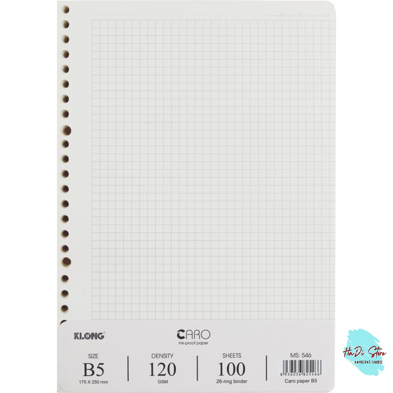 KLONG Ruột sổ CARO kẹp còng size B5 - 100 tờ (MS:546)