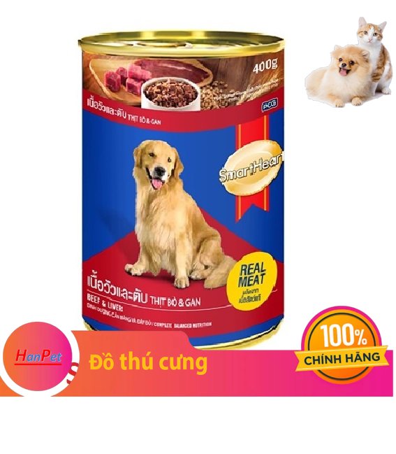 Hanpet - Pate chó dạng Lon 400gr (3 loại) Thức ăn mềm cho mọi loại chó - Thịt hộp chó