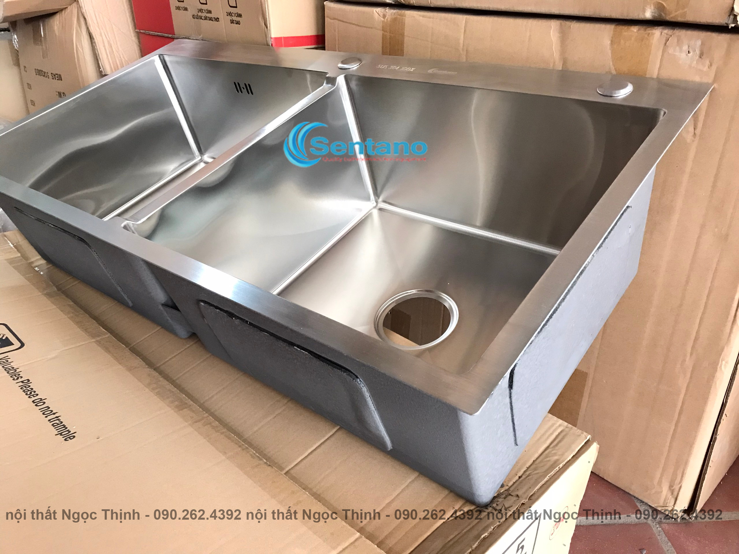 [SALE RẺ][CHẬU LỚN NHẤT THỊ TRƯỜNG] Bồn chậu rửa chén đúc 100x50 cm SENTANO PLUS inox 304 100% hàng loại 1 có 2 ngăn lớn đều nhau tặng kèm bộ xả chống hôi, rổ inox đa năng