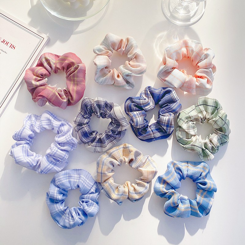 Dây buộc tóc Scrunchies co giãn kẻ sọc hàn quốc
