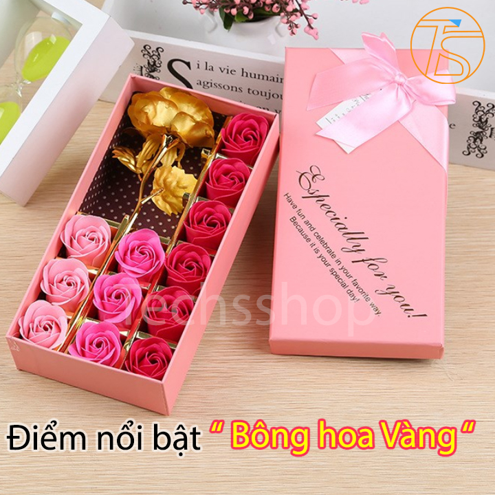 Hộp đựng quà tặng 12 bông hồng sáp hoa hồng mạ vàng