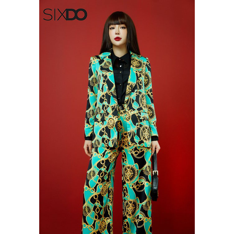 Áo vest nữ lụa họa tiết baroque SIXDO (Black Baroque Print Silk Vest)