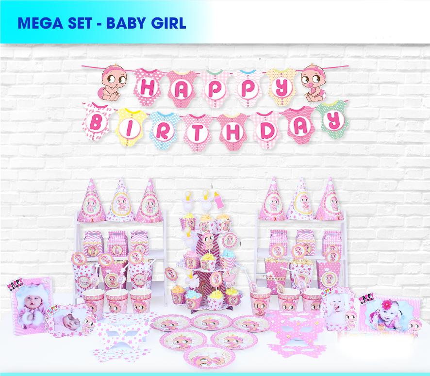 Set Mega Bàn Tiệc Trang Trí Sinh Nhật Dành Cho Bé Ép Kim