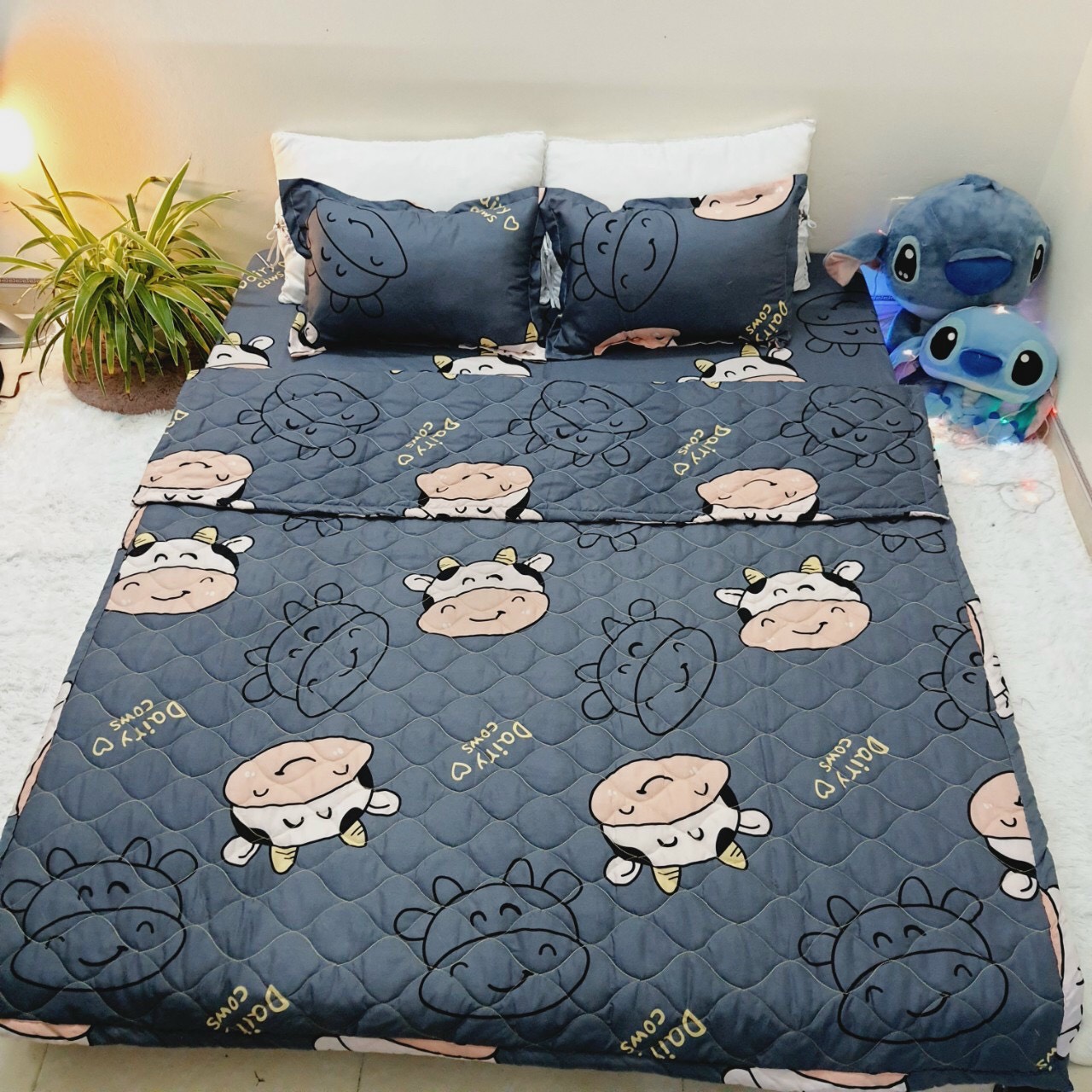Bộ Chăn Ga Gối Cotton Poly - Hình Bò Than ( 3 Món , 4 Món , 5 Món ) Tiệm Nhà Cá