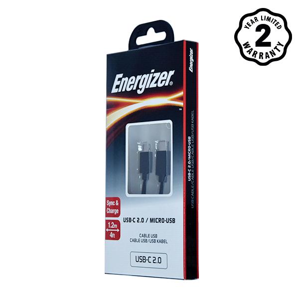 CÁP TYPE-C 2.0 TO MICRO-USB ENERGIZER 1.2M MÀU ĐEN - C11C2MCGBK4