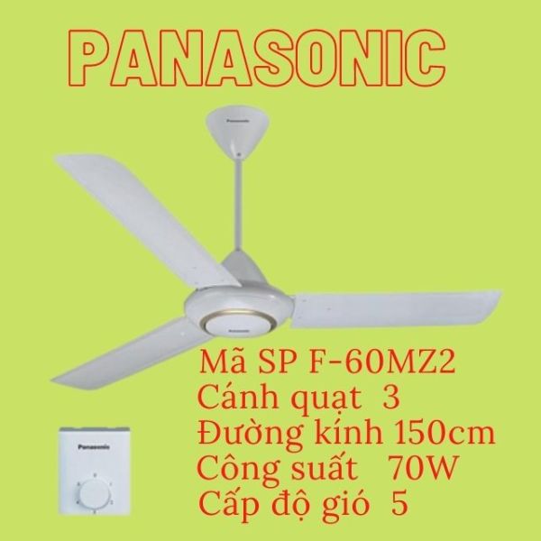Quạt trần Panasonic 3 Cánh 5 Cấp độ gió F-60MZ2 chính hãng màu trắng viền vàng