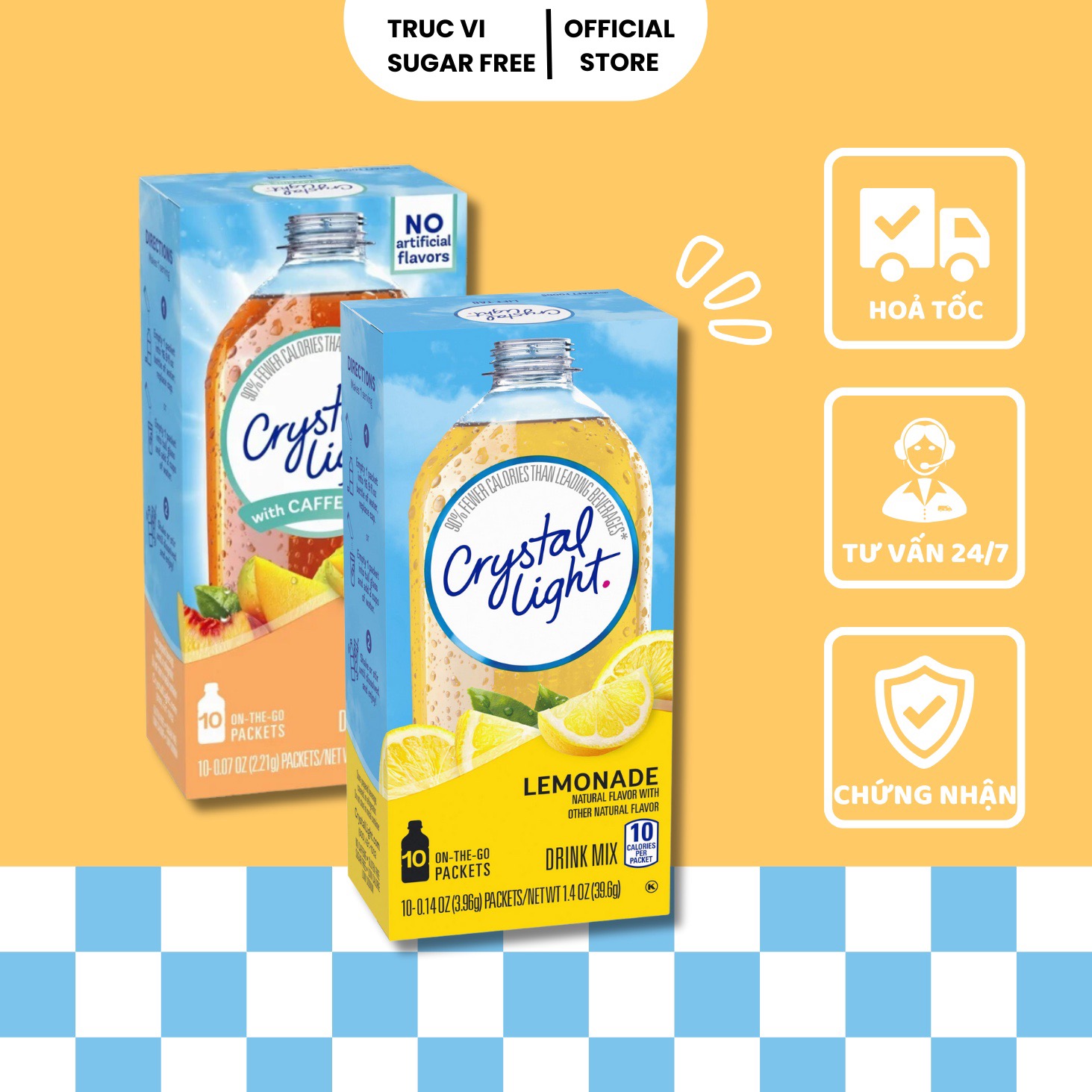 Bột trái cây pha nước Crystal Light gói lớn không đường ( eat clean, low carb, keto, tiểu đường)