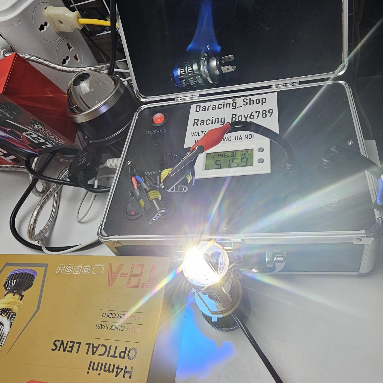 Bi cầu mini T8 trợ pha laser mắt ếch 80w chân H4
