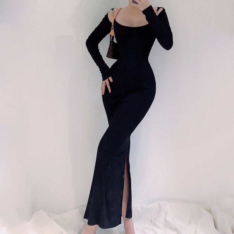 Đầm Body Maxi Tay Dài Cổ Thuyền