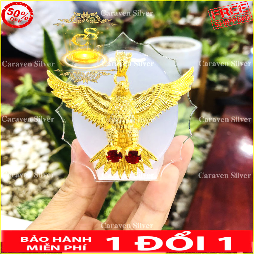 Mặt dây chuyền đại bàng phú lê size trung mạ vàng 18k - Kích thước 5x6cm, họa tiết rõ nét, sắc xảo, công nghệ xi hiện đại - Caraven silver - TH - Mat day chuyen nam, mặt dây chuyền nam,mặt dây chuyền mạ vàng, mat day chuyen ma vang