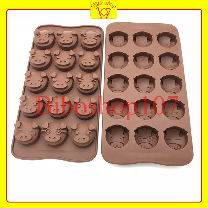 Khuôn silicon làm thạch, rau câu, socola 15 chú heo biểu cảm