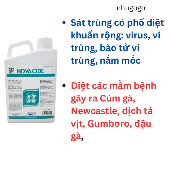 Novacide Nova cide 1L phun chuồng trại, diệt khuẩn mầm bệnh