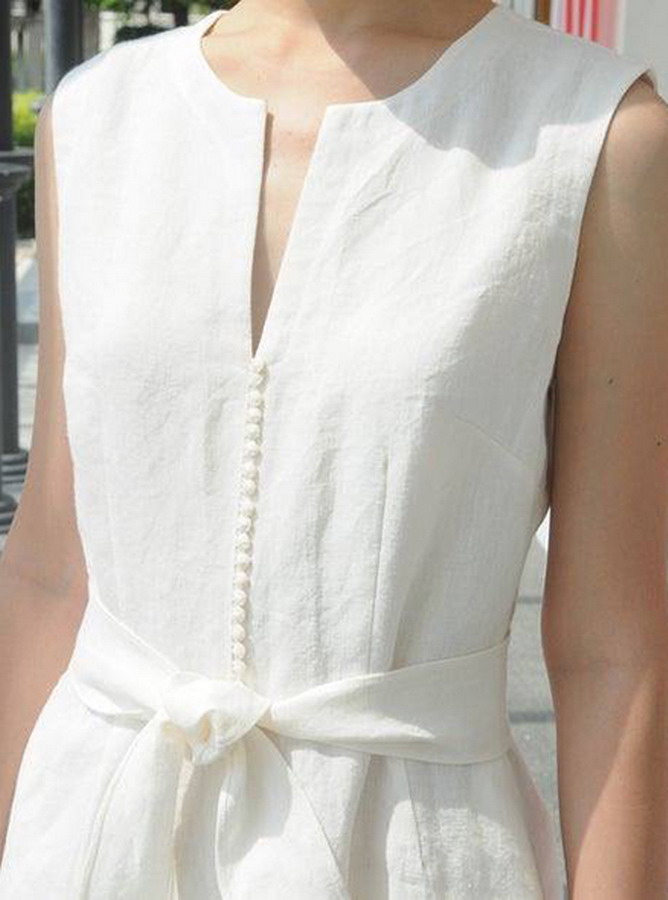 Rập Giấy 30031 - Đầm midi cổ Henley