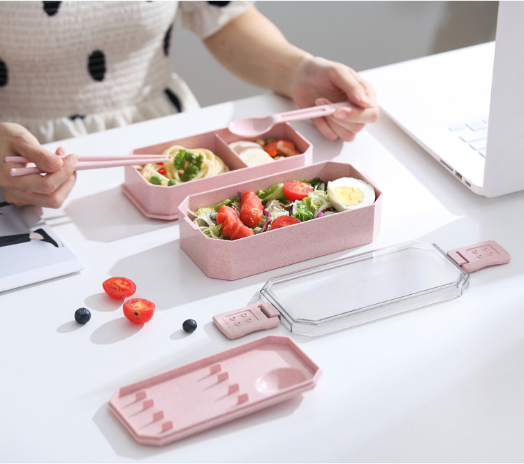 Hộp đựng cơm lúa mạch 2 tầng an toàn và tiện dụng