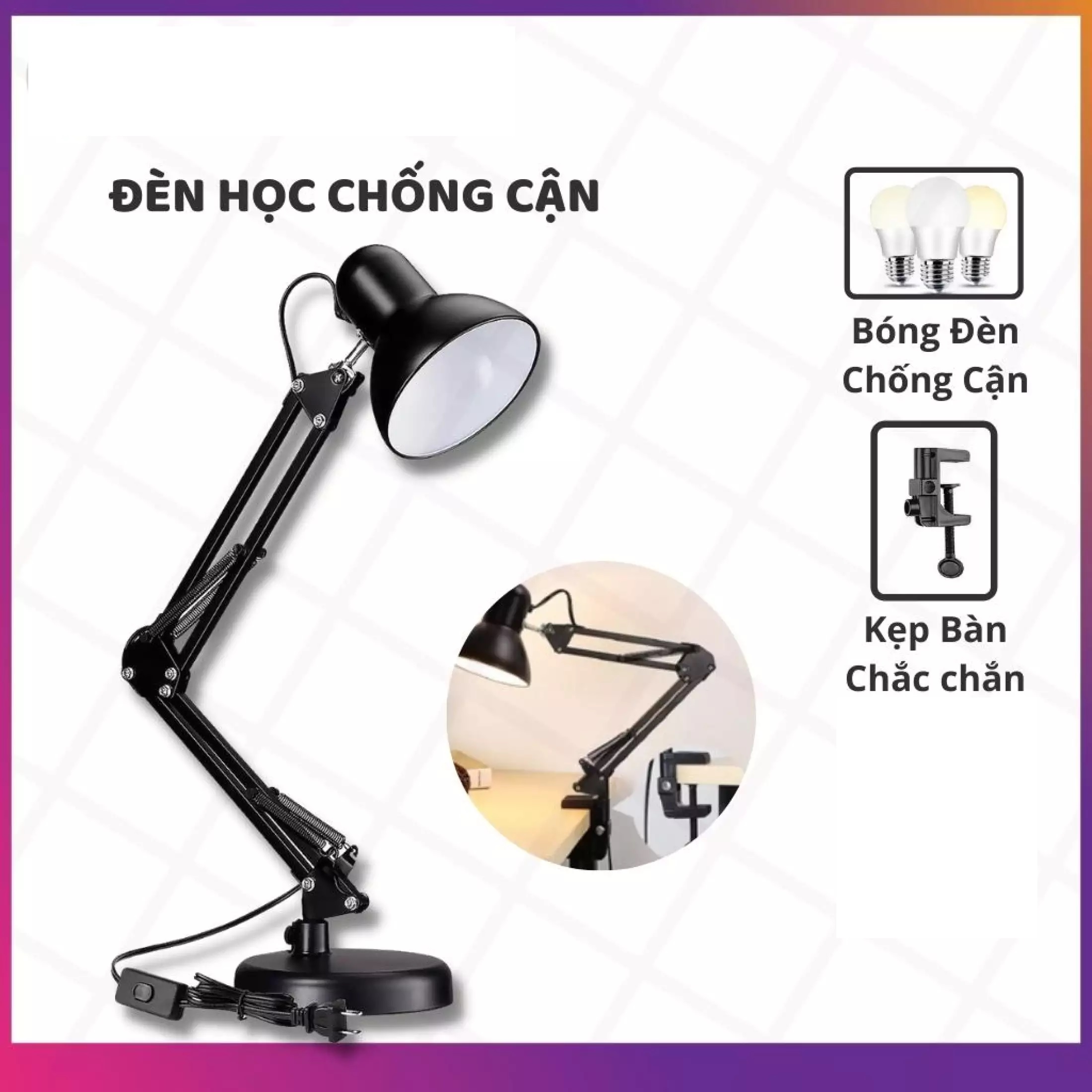 Đèn Kẹp Bàn Cho Phòng Làm Việc Kiểu Pixar ( tặng kèm bóng)