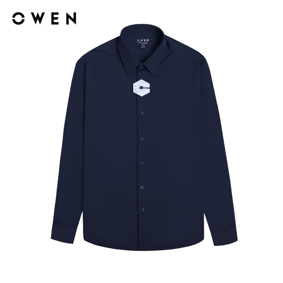 Owen premium - áo sơ mi dài tay slim fit as230104d màu navy chất liệu nylon-spandex