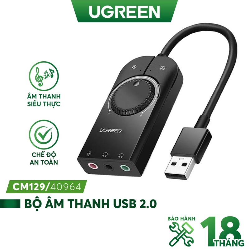 Card Sound USB 2.0 có điều khiển volume hỗ trợ Mic&Loa  Ugreen 40964 cao cấp