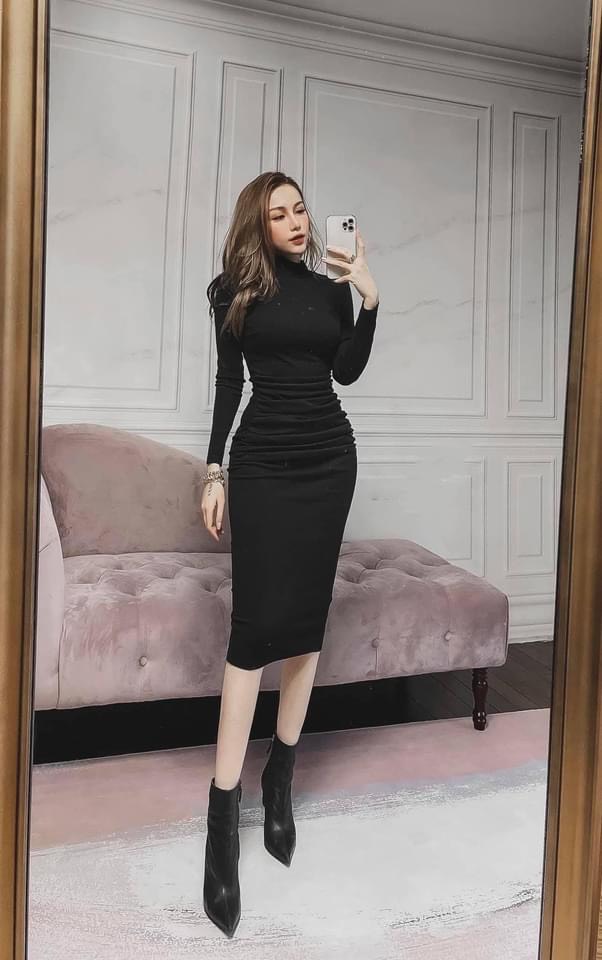 [MẪU MỚI] Đầm Body Phom Dài Cổ Lọ Ly Eo Thun Gân Thích Hợp Mặc Đi Tiệc Đi Làm Đi Chơi Phù Hợp Với Mọi Phong Cách