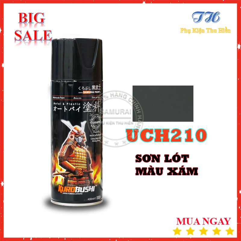 Sơn xịt chính hãng samurai dành cho xe máy lót xám uch210