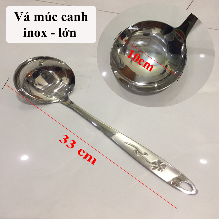 Vá múc canh inox lớn không gỉ dày hoa văn đẹp. vá múc canh loại lớn